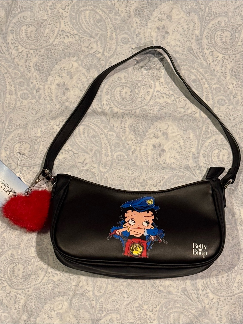 Betty Boop Black Shoulder Bag with Red Heart Charm